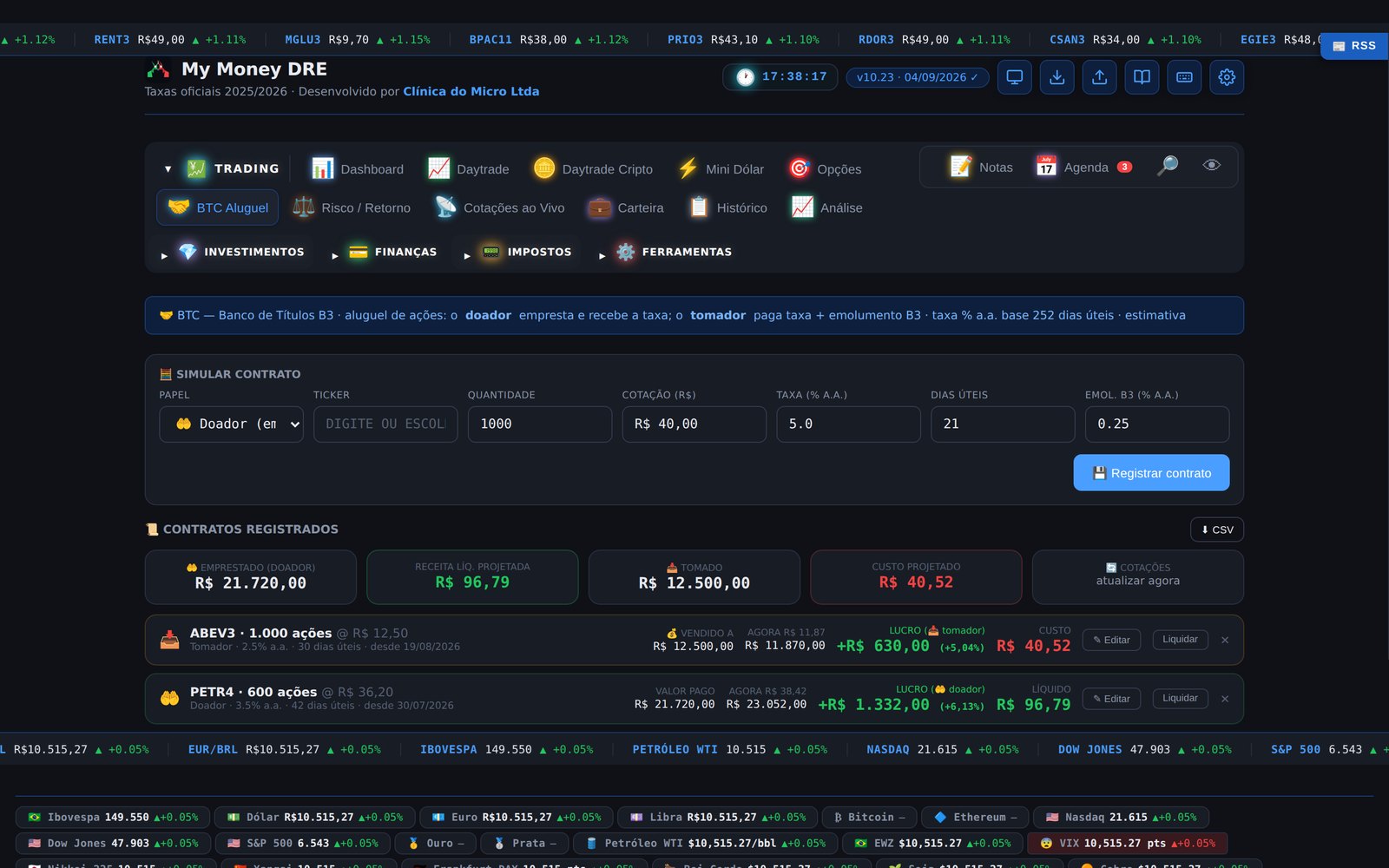 BTC Aluguel — as duas pontas